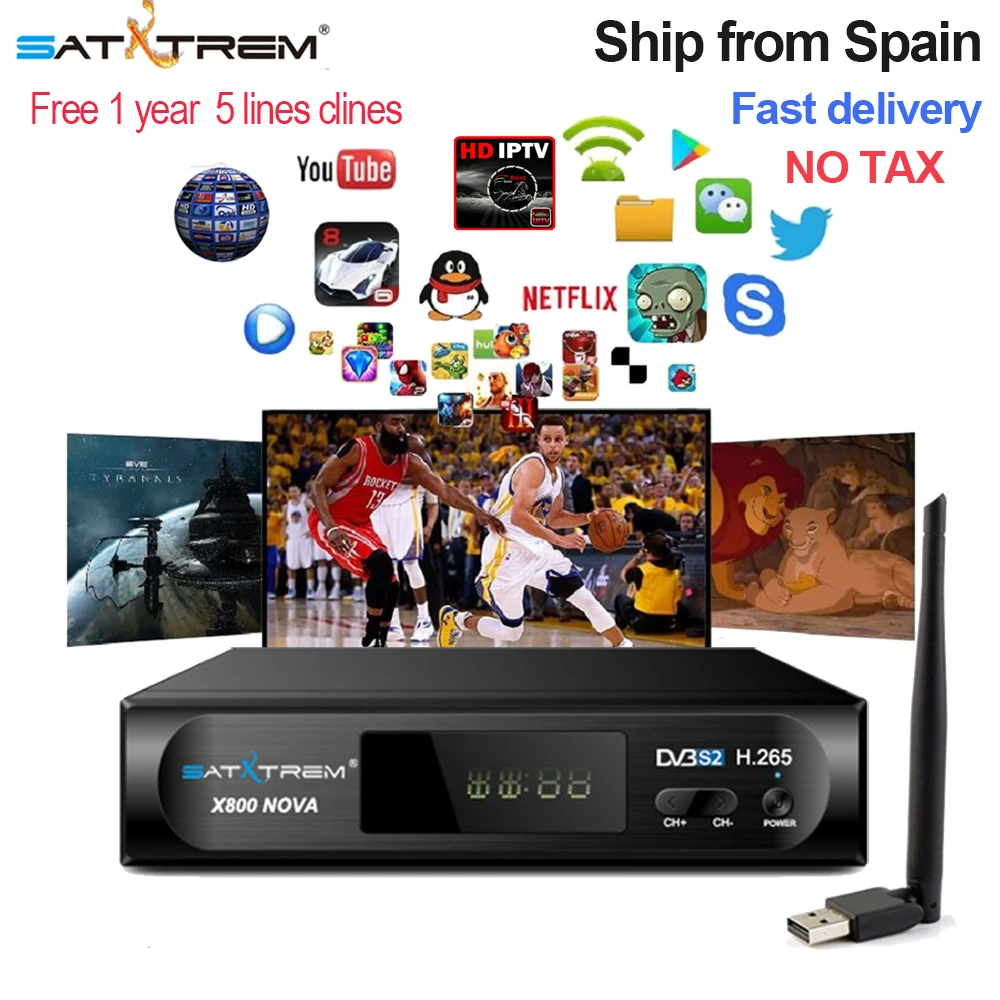 Hot X800 NOVA TV Receiver with USB wifi free 1 Year Spain/Poland 8 Clines nova Receptor H.265 DVB-S2 Box Spain tv pk X800nova
Hot X800 NOVA TV Receiver with USB wifi free 1 Year Spain/Poland 8 Clines nova Receptor H.265 DVB-S2 Box Spain tv pk X800nova