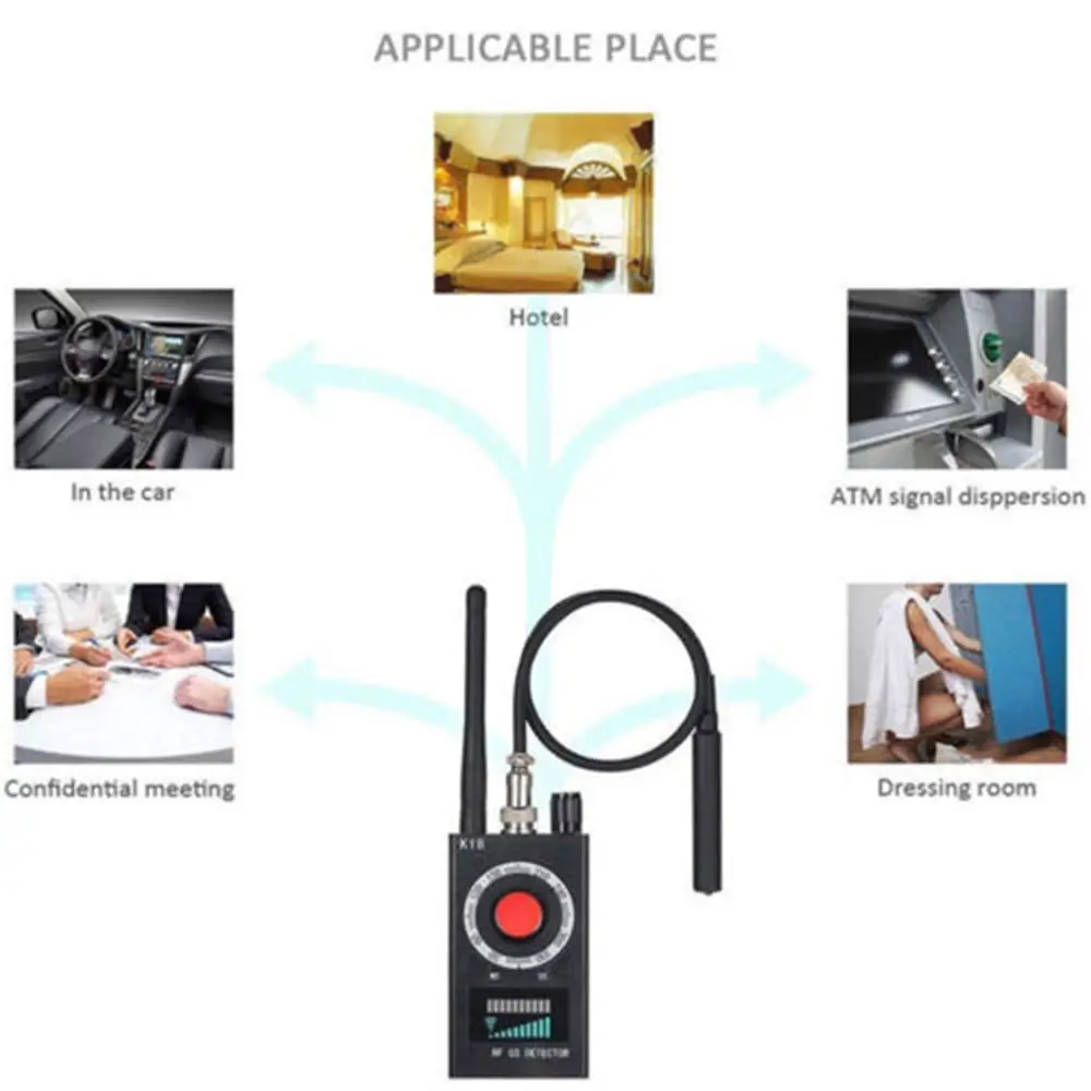 1MHz-6.5GHz RF Signal Anti-Spy Detector Camera K18 GSM Audio Bug Finder GPS Signal lens RF Tracker Detect GPS Scan
1MHz-6.5GHz RF Signal Anti-Spy Detector Camera K18 GSM Audio Bug Finder GPS Signal lens RF Tracker Detect GPS Scan