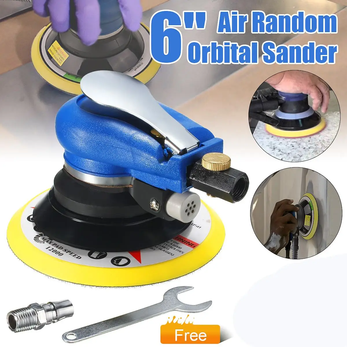 6" 10000rpm Round Air Sander Random Orbital P alm Sander Orbit 150mm Dual Action With Wrench
6" 10000rpm Round Air Sander Random Orbital P alm Sander Orbit 150mm Dual Action With Wrench