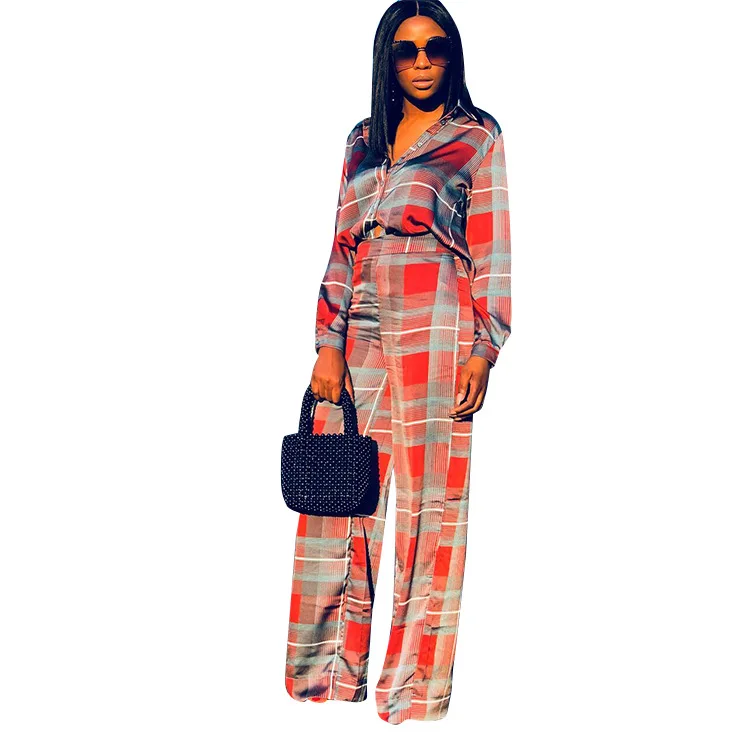 women new autumn full sleeve multi color plaid blouses + long loose pants two pieces set fashion female classic suit outfit
women new autumn full sleeve multi color plaid blouses + long loose pants two pieces set fashion female classic suit outfit