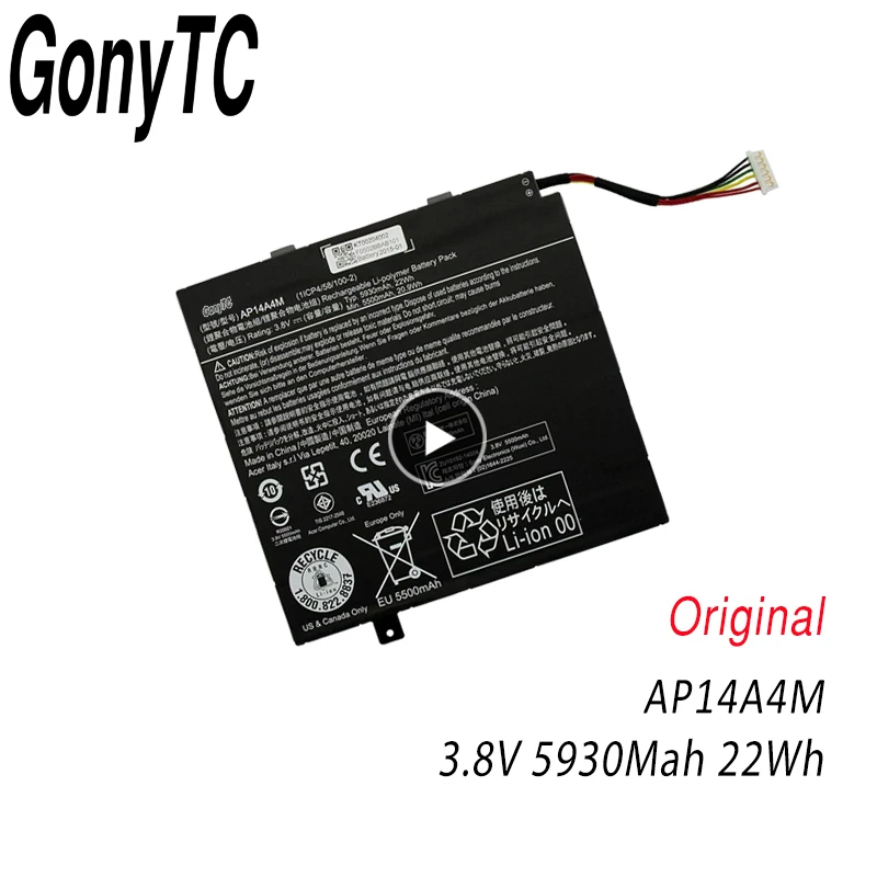 GONYTC 3.8V 22Wh Original AP14A4M Laptop Battery For Acer Switch 10 SW5-012 Series 10.1" Tablets SW5-012-15RJ ICONIA TAB 10
GONYTC 3.8V 22Wh Original AP14A4M Laptop Battery For Acer Switch 10 SW5-012 Series 10.1" Tablets SW5-012-15RJ ICONIA TAB 10