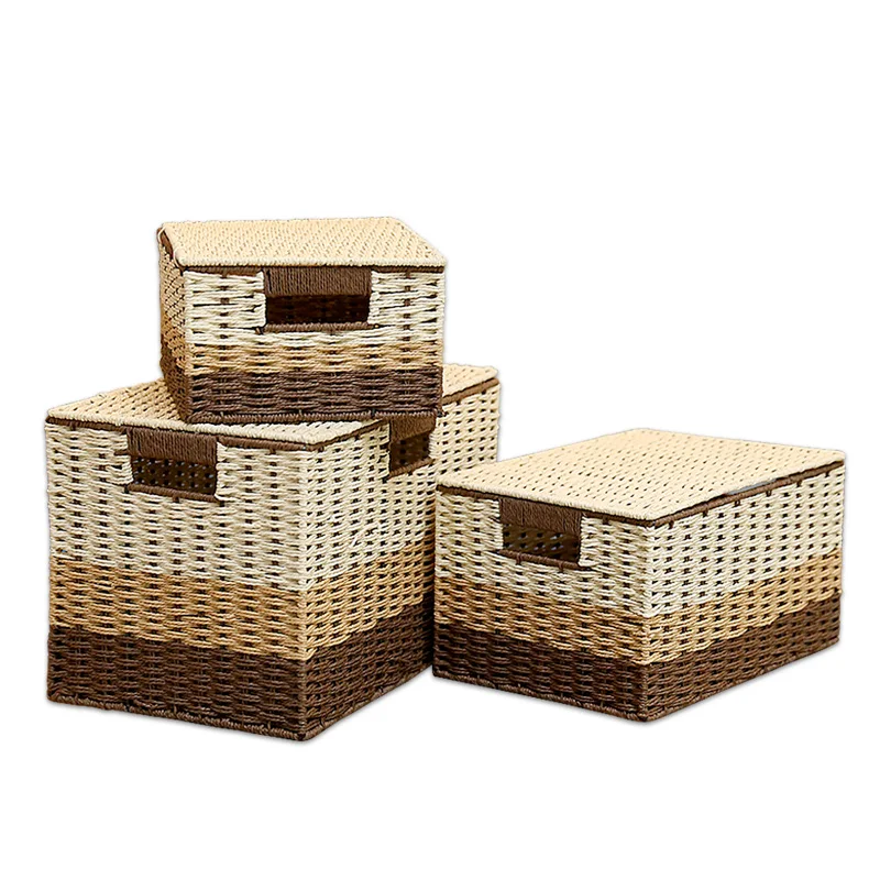 S//M//L Natural Seagrass Woven Storage Baskets with Lids Craft Boxes Clothes Toys