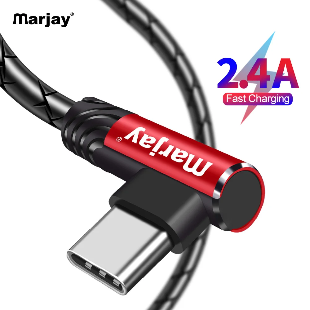 

Marjay USB Type C Cable 90 Degree 2.4A Fast Charging Data Type-C Cable For Samsung S8 S9 S10 Xiaomi mi9 Huawei P30 Pro USB C