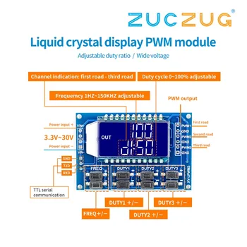 1Hz-150Khz 3-way Signal Generator PWM Board Module Pulse Frequency Duty Cycle Adjustable Module LCD Display Upgraded
1Hz-150Khz 3-way Signal Generator PWM Board Module Pulse Frequency Duty Cycle Adjustable Module LCD Display Upgraded