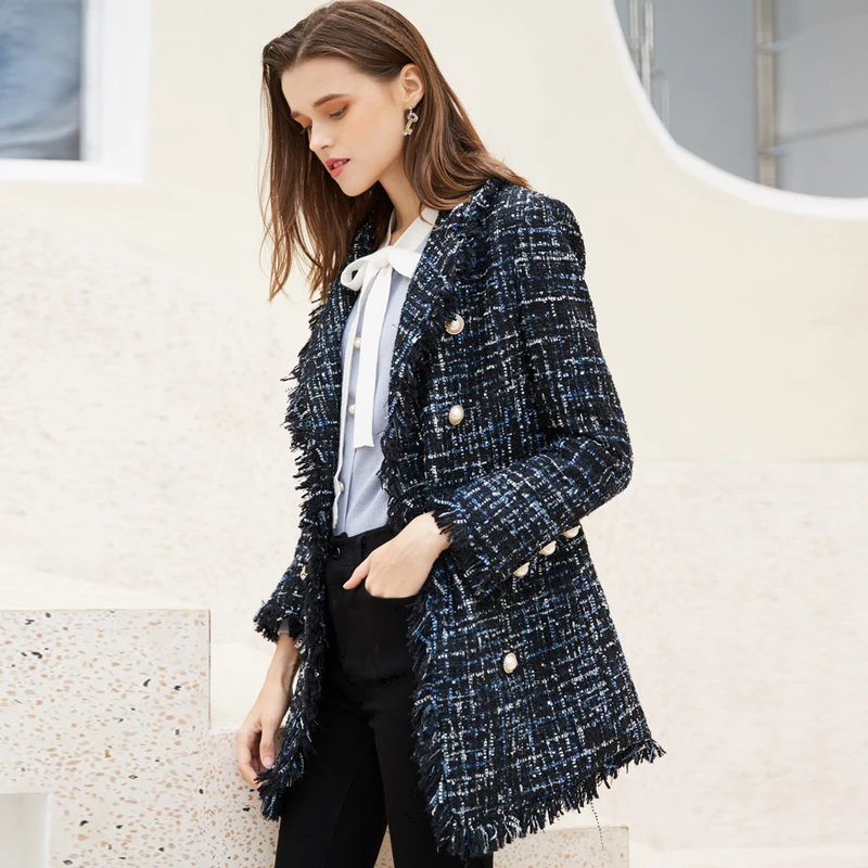 Dark blue tweed coat Medium-long one-piece Autumn/winter women's jacket New Small Fragrance ladies jacket coat
Dark blue tweed coat Medium-long one-piece Autumn/winter women's jacket New Small Fragrance ladies jacket coat