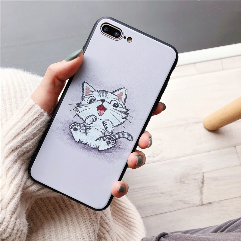 Lastest Fashion Painted Cute Cat Dog Couple Phone Case For iPhone X XS Max XR 8 7 6 6s Plus TPU Silicon Soft Cover Shell