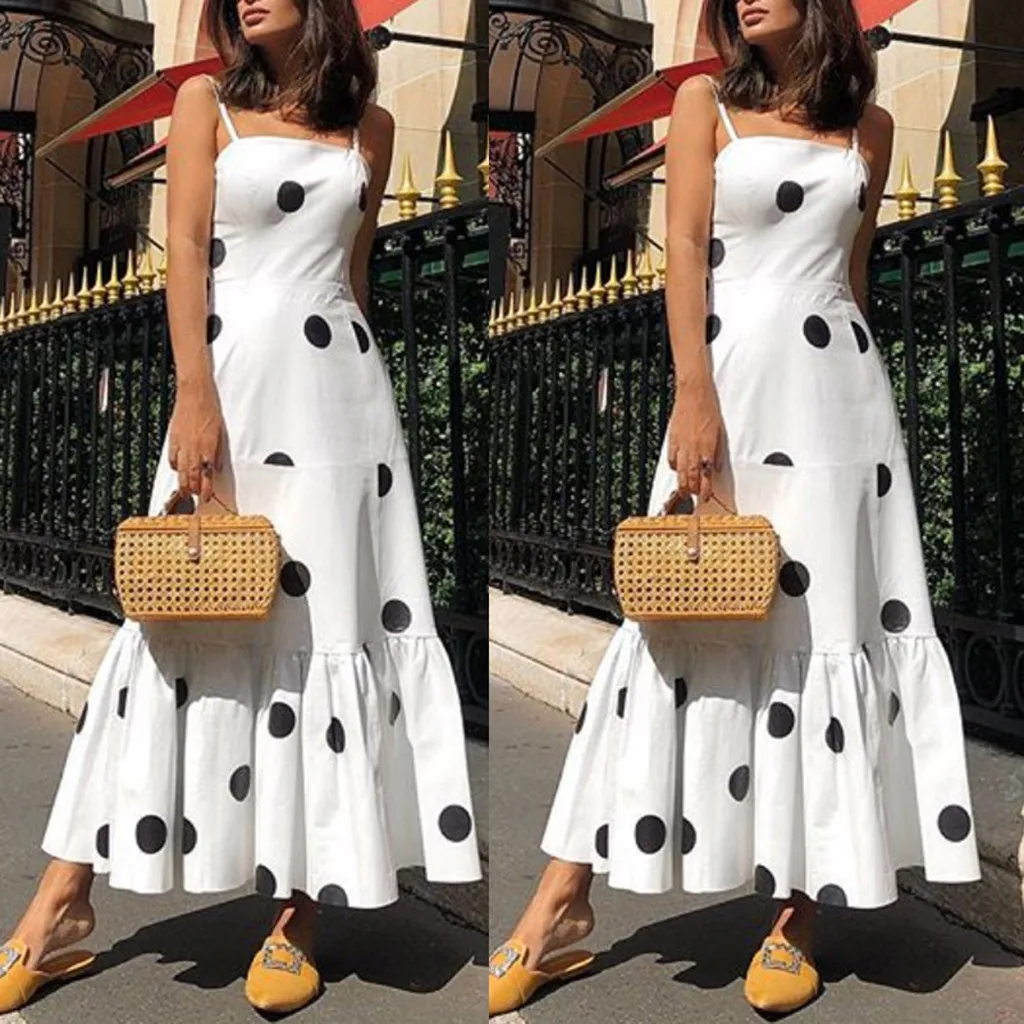 Casual Black Dot Print Bohemian Long Dress Women Summer Boho Strappy Sexy Dot Printed Long Maxi Party Beach Dresses elbise #C
Casual Black Dot Print Bohemian Long Dress Women Summer Boho Strappy Sexy Dot Printed Long Maxi Party Beach Dresses elbise #C