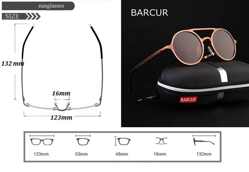 BARCUR Steampunk Round Sunglasses Retro Aluminum Sunglasses BC8888