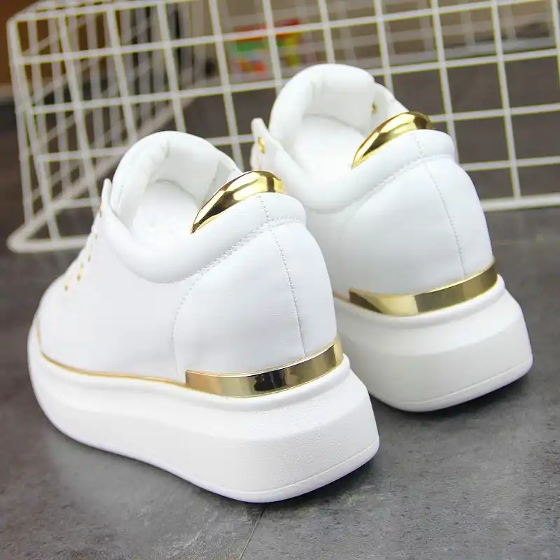 Zapatos de tacón oculto para mujer, zapatillas con plataforma, informales,  de cuero, dorados, plateados, blancos, 2020|Zapatos vulcanizados de mujer|  - AliExpress