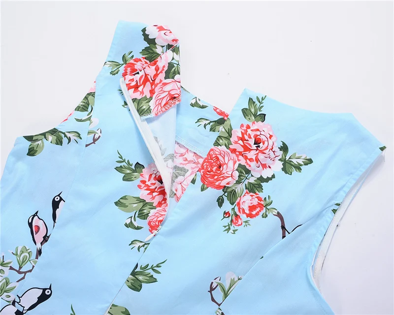 Kostlish Floral Print Summer Dress Women Sleeveless 50s Tunic Vintage Dress With Belt 2017 Elegant Swing Party Dresses Sundress (69)