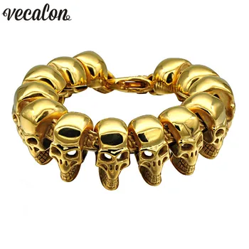 Vecalon Vintage 316L Stainless Steel Bracelet 22cm Big Heavy Gold Men's Skeleton Skull bracelet Ghost bangle Biker Punk Jewerly
Vecalon Vintage 316L Stainless Steel Bracelet 22cm Big Heavy Gold Men's Skeleton Skull bracelet Ghost bangle Biker Punk Jewerly
