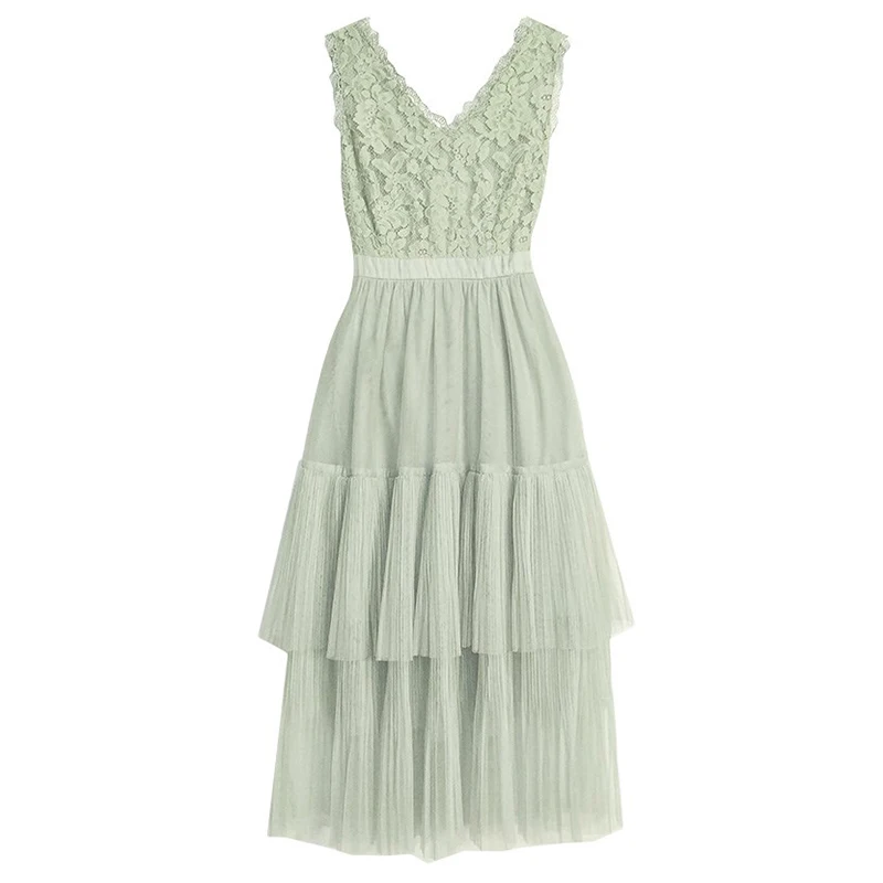 PERHAPS U light green tank sleeveless v neck empire lace mesh empire a-line cascading ruffle cake long dress summer D1507
PERHAPS U light green tank sleeveless v neck empire lace mesh empire a-line cascading ruffle cake long dress summer D1507