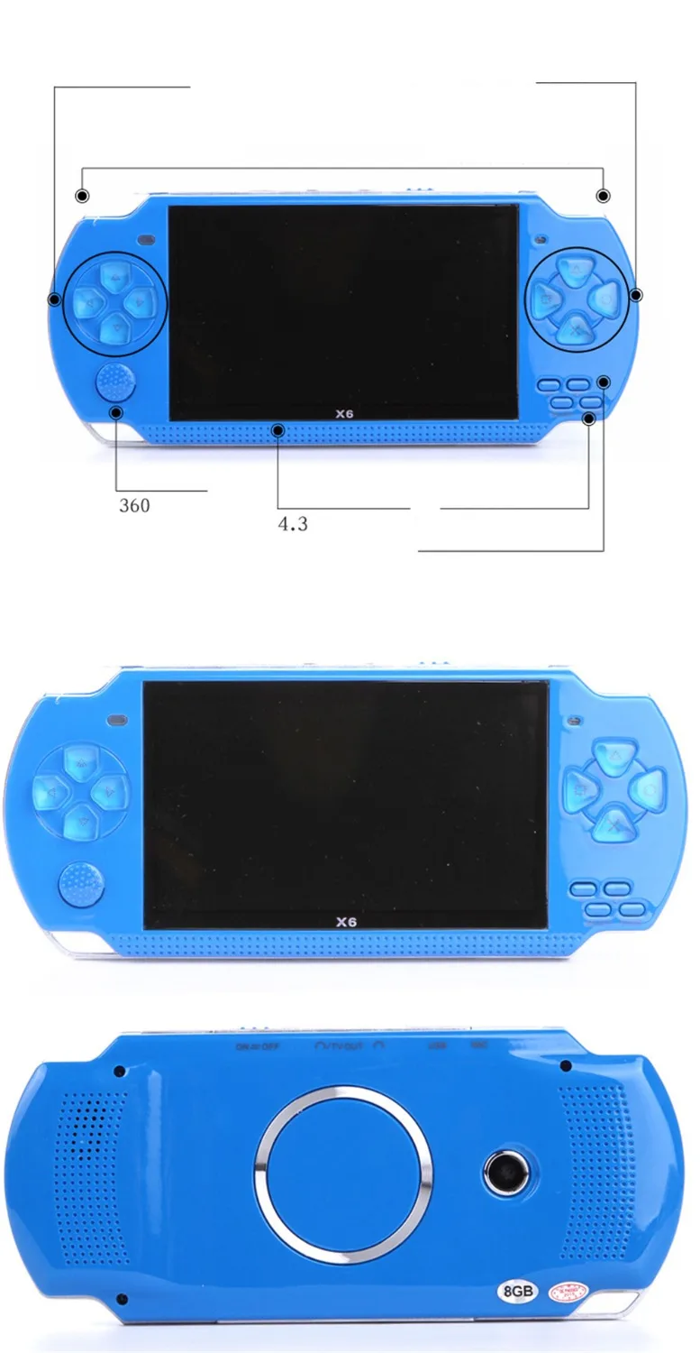 x6 4.3" handheld game console support 16 bit 32 bit LCD Video Game Console MP3 MP5 ebook game Player mp5 video game
x6 4.3" handheld game console support 16 bit 32 bit LCD Video Game Console MP3 MP5 ebook game Player mp5 video game