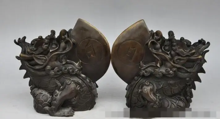 S00398 8" chinese fengshui bronze evil spirits dragon head Sun and Moon Beast statue B0403
S00398 8" chinese fengshui bronze evil spirits dragon head Sun and Moon Beast statue B0403
