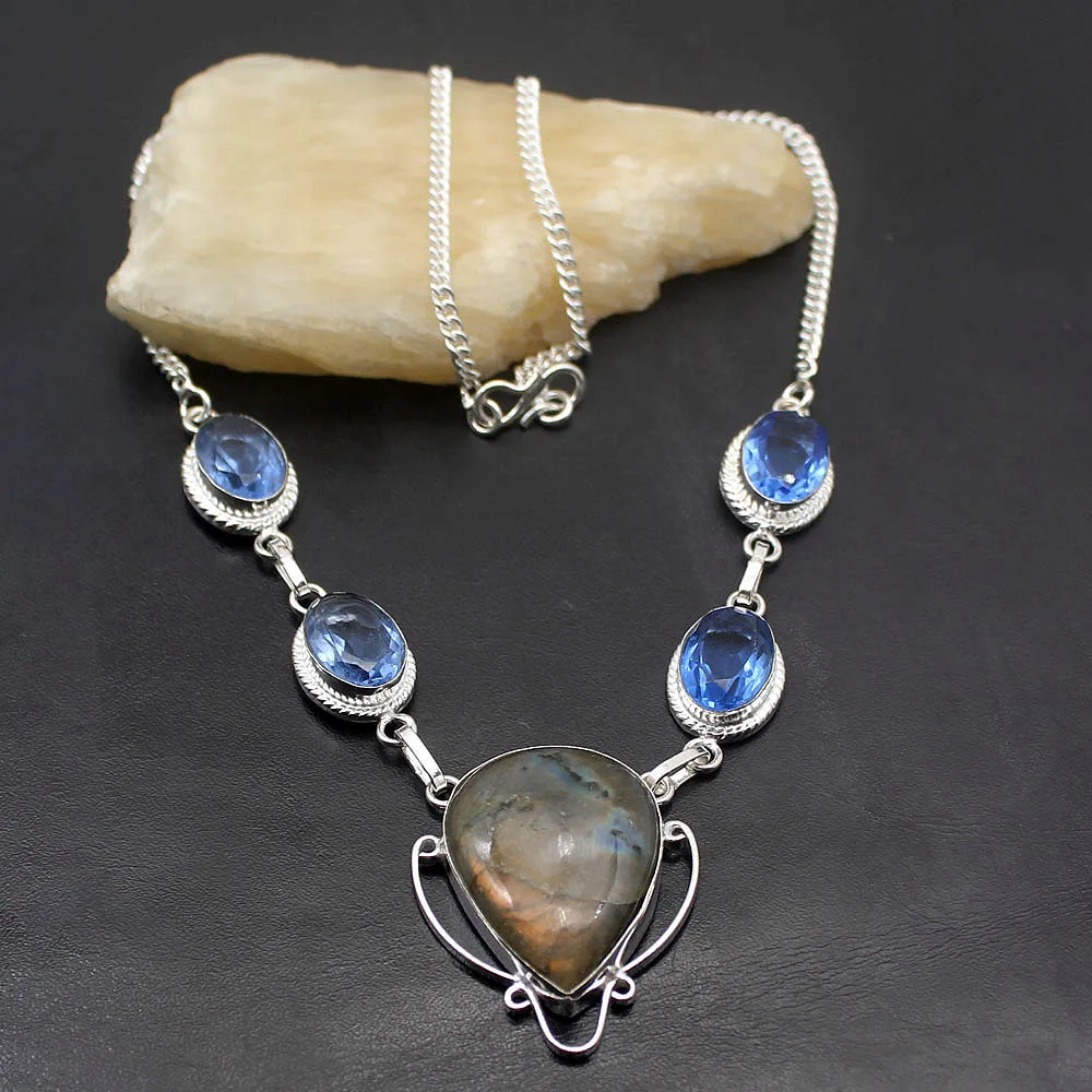 Gorgeous Natural Black Labradorite BlueTopaz Chain Necklace 925 Sterling Silver Women Jewelry 18 Inch H126
Gorgeous Natural Black Labradorite BlueTopaz Chain Necklace 925 Sterling Silver Women Jewelry 18 Inch H126