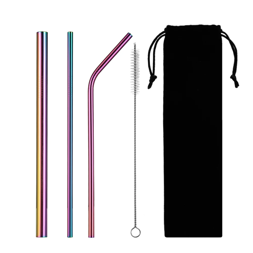 

5Pcs/Set Reusable Drinking Straw Stainless Steel Eco-Friendly Straight Bend Metal Straw With Cleaner Brush Bar Accessories