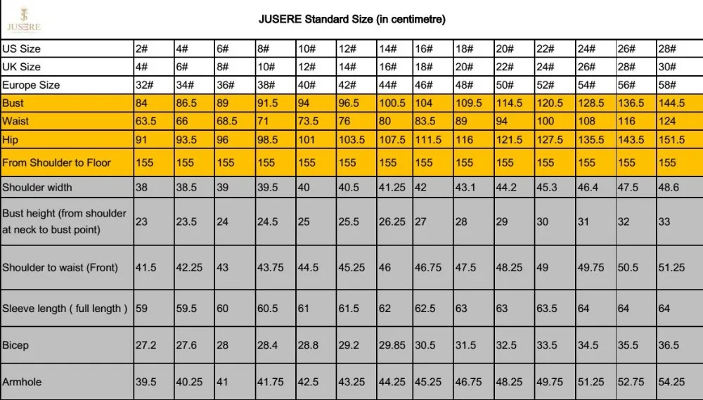 Size chart in cm