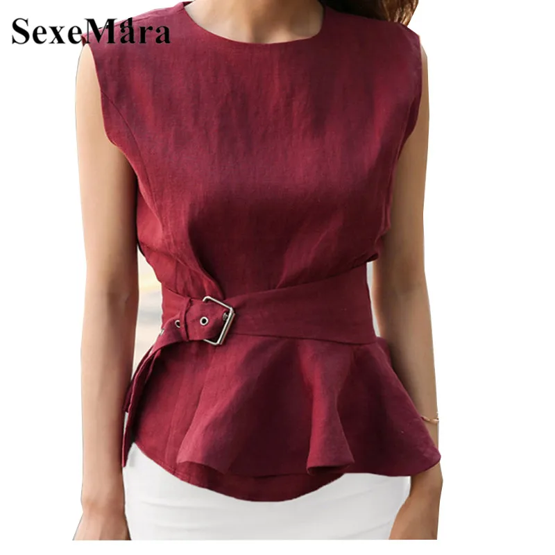 High Quality 2019 Women's Fashion Shirts Neck Sleeveless Belts Peplum Blouse Elegant Stylish Red Summer Tank Top Femme Chemise
High Quality 2019 Women's Fashion Shirts Neck Sleeveless Belts Peplum Blouse Elegant Stylish Red Summer Tank Top Femme Chemise