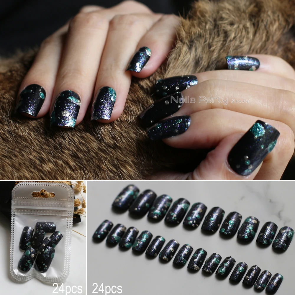press on nails Medium length square glitter blue green false nails cool Space 24pcs full sets
press on nails Medium length square glitter blue green false nails cool Space 24pcs full sets