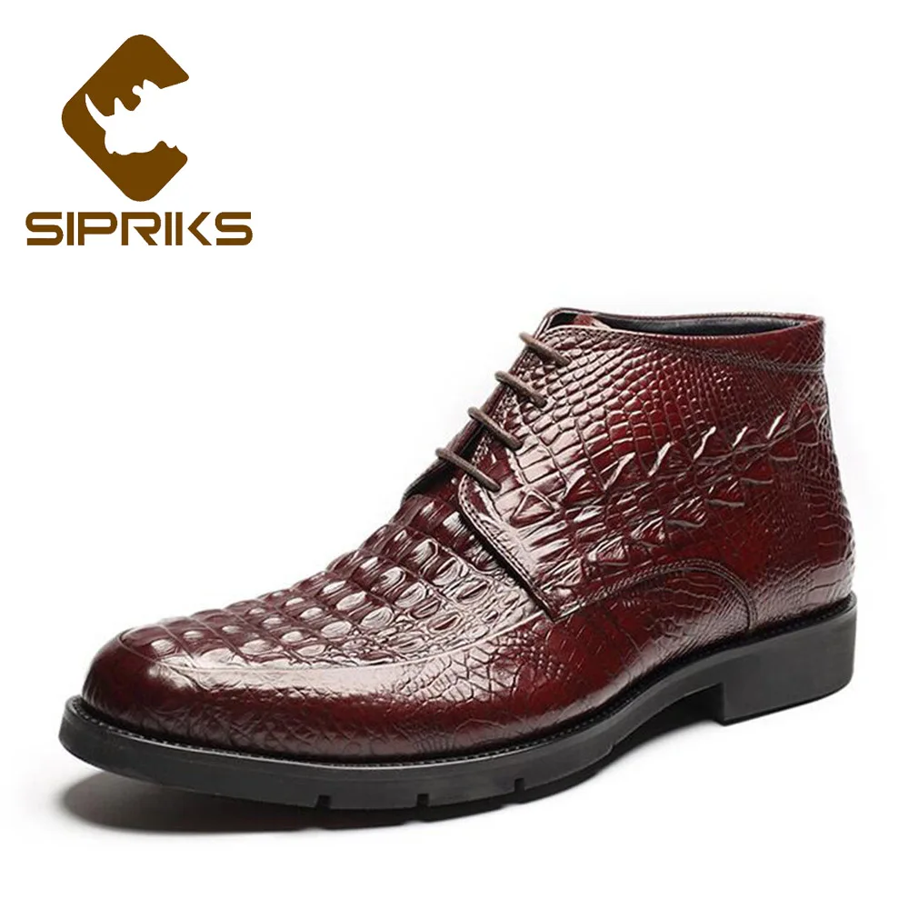Sipriks Men Genuine Leather Martin Boots Fashion Crocodile Skin Ankle Boots Lace Up Winter Boots For Men Burgundy Work Shoes New
Sipriks Men Genuine Leather Martin Boots Fashion Crocodile Skin Ankle Boots Lace Up Winter Boots For Men Burgundy Work Shoes New