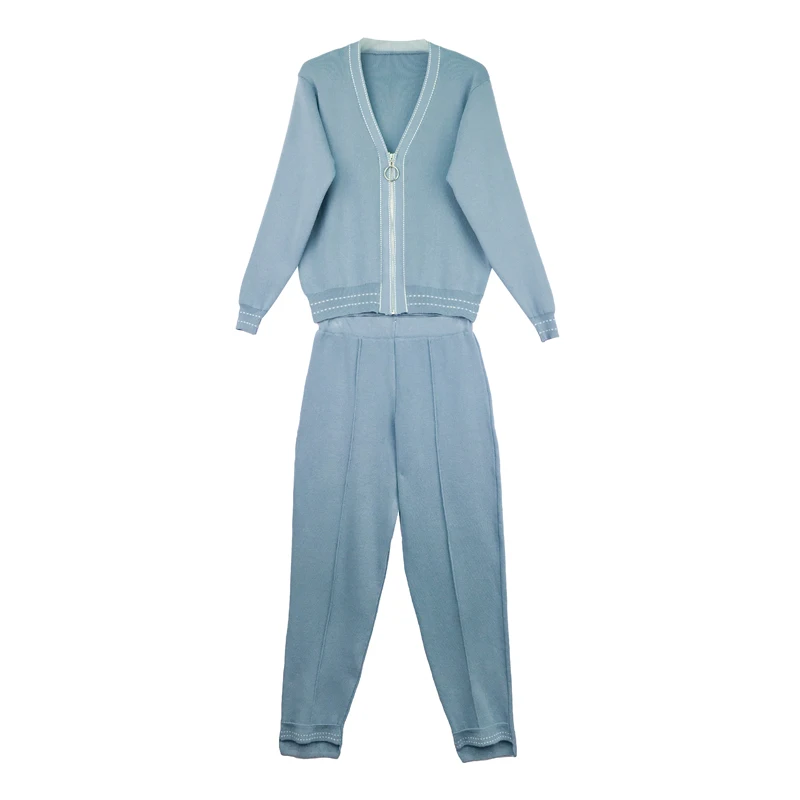 PERHAPS U women v neck knitted zipper long sleeve blackblue full length pants set autumn elastic T0032
PERHAPS U women v neck knitted zipper long sleeve blackblue full length pants set autumn elastic T0032