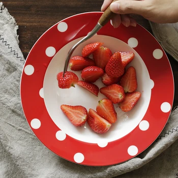 12 Inch Round Plate | Ceramic Porcelain Bone China Red Polka Dot Dish | for Soup Salad Food Pastry Steak Breakfast Tableware
12 Inch Round Plate | Ceramic Porcelain Bone China Red Polka Dot Dish | for Soup Salad Food Pastry Steak Breakfast Tableware
