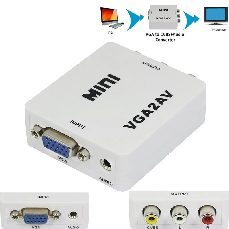 1080P VGA to AV RCA Converter with 3.5mm Audio VGA2AV/CVBS Audio Convertor for HDTV
1080P VGA to AV RCA Converter with 3.5mm Audio VGA2AV/CVBS Audio Convertor for HDTV