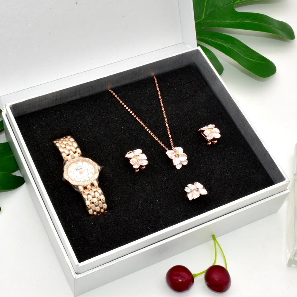 High Quality Women Watches 5Pcs Sets Bracelet Necklace Earring Rings Set Women Diamond Watch Gift Box Girl friend Lady's Gifts
High Quality Women Watches 5Pcs Sets Bracelet Necklace Earring Rings Set Women Diamond Watch Gift Box Girl friend Lady's Gifts
