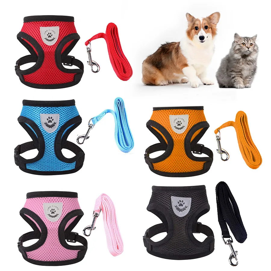 

Breathable Mesh Small Dog Pet Harness and Leash Set Puppy Cat Vest Harness Collar For Chihuahua Pug Bulldog Cat arnes perro