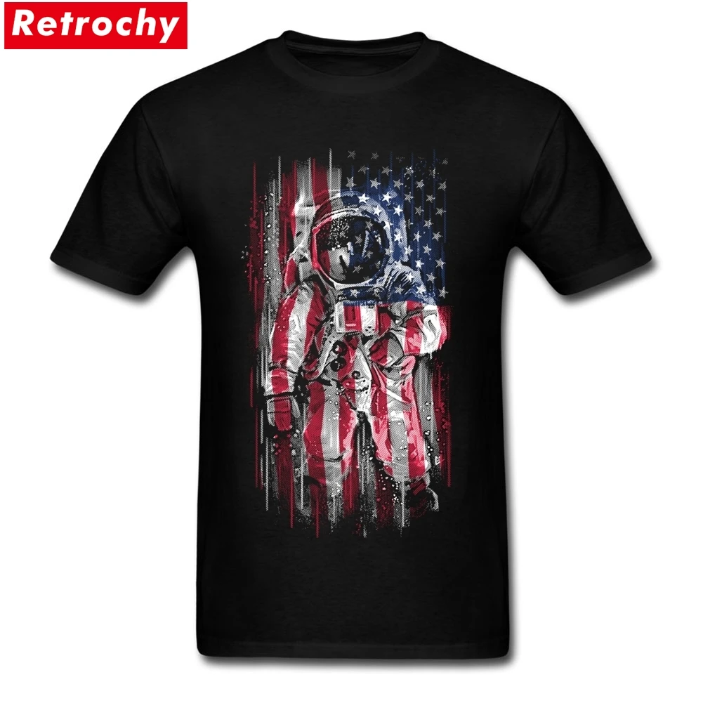Image White Short Sleeve Custom Astronaut Flag Tee Shirt Classic Men Big Size Buy t Shirts