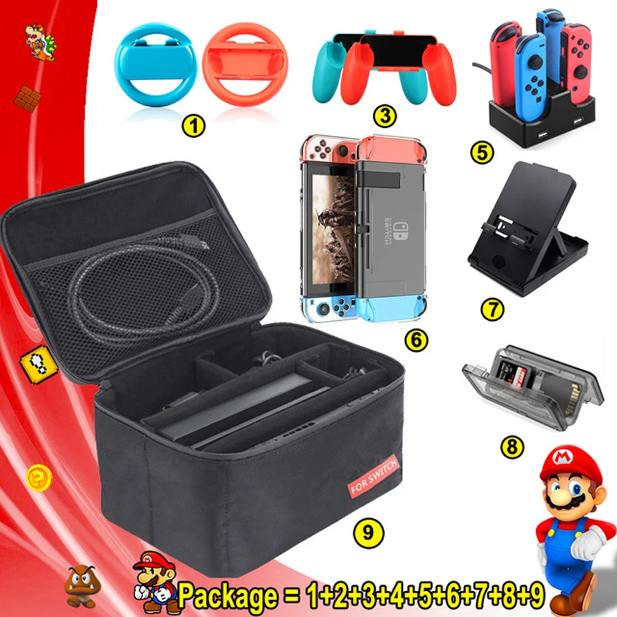 Nintend Switch Storage Bag+Nintendos Charging Dock+Handgrip+Racing Wheel+Crystal Shell+Stand Nintendoswitch Game Accessories
Nintend Switch Storage Bag+Nintendos Charging Dock+Handgrip+Racing Wheel+Crystal Shell+Stand Nintendoswitch Game Accessories