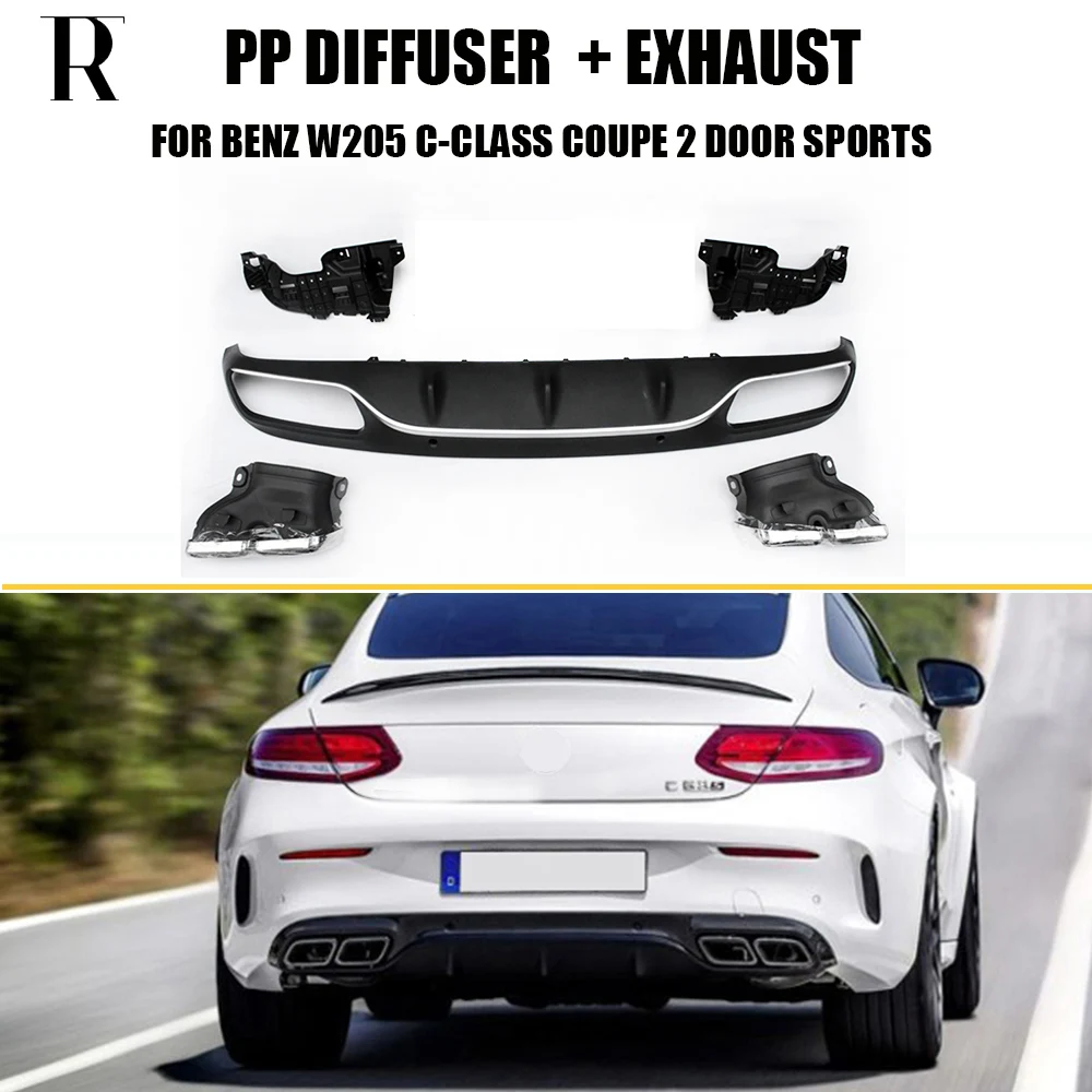 C63 Style 4 Outlet PP Rear Diffuser with Exhaust Tips for Benz C205 Coupe 2DR C200 C220 C300 C43 With Amg Package 2015 - 2022
C63 Style 4 Outlet PP Rear Diffuser with Exhaust Tips for Benz C205 Coupe 2DR C200 C220 C300 C43 With Amg Package 2015 - 2022