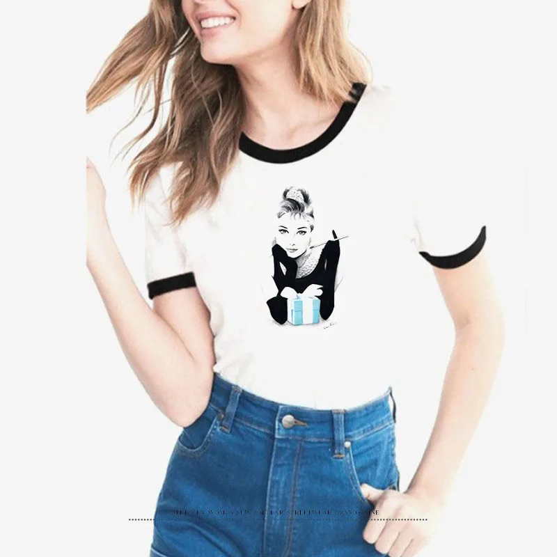 2018 new vogue Women T shirt elegant Audrey Hepburn printed tee shirt femme White o-neck T-Shirt Tops Woman Clothing tshirts
2018 new vogue Women T shirt elegant Audrey Hepburn printed tee shirt femme White o-neck T-Shirt Tops Woman Clothing tshirts