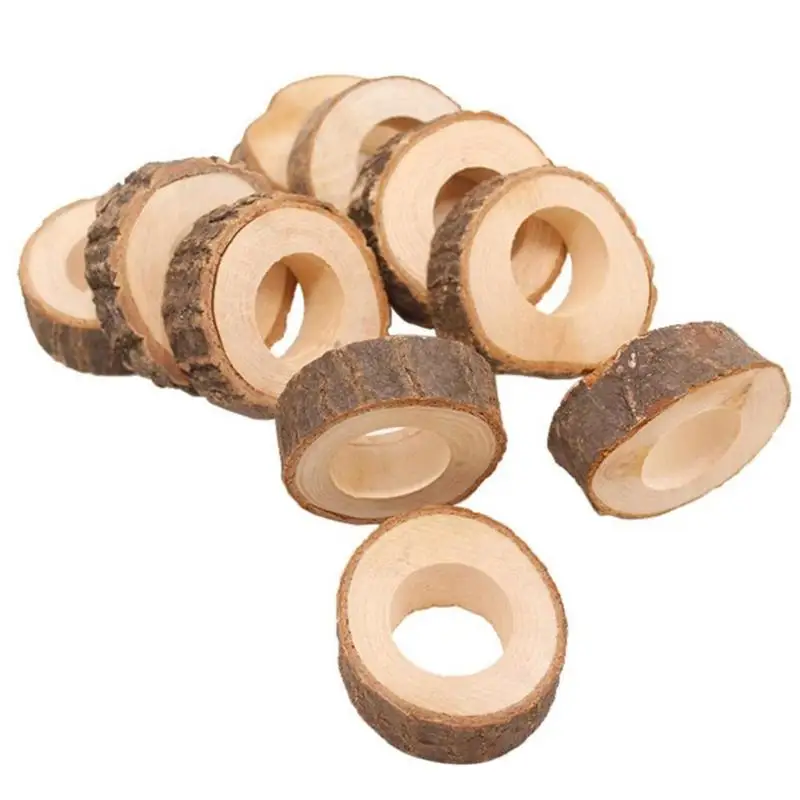 10pcs Original Country Vintage Wooden Groove Stump Wood Napkin Ring Wedding Hotel Table Decoration Bark Pile | Дом и сад