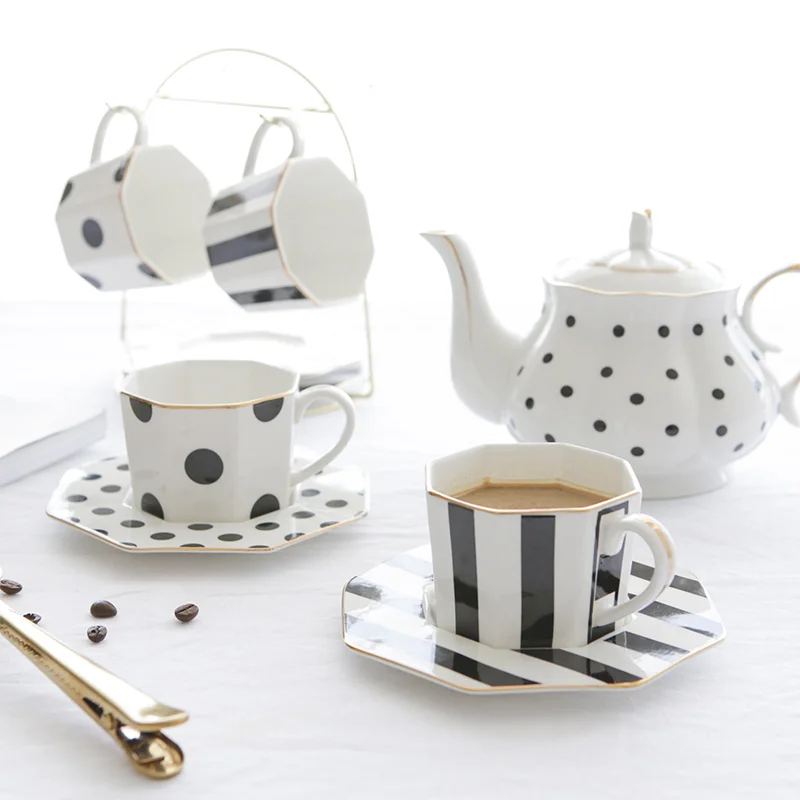 Unique Style Ceramic Dot Milk Coffee Mug Stripe Black Tea Cup with Octagonal Shape Saucer Gold Plated Shelf Tea Pot Friend Gifts
Unique Style Ceramic Dot Milk Coffee Mug Stripe Black Tea Cup with Octagonal Shape Saucer Gold Plated Shelf Tea Pot Friend Gifts