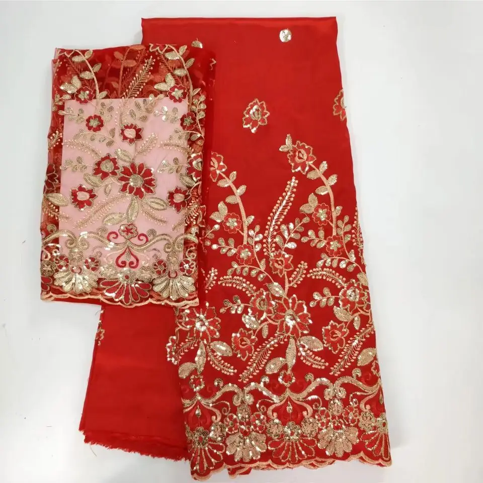Gold Sequined African Quality George Lace Fabric With Net Blouse Red Color Nigeria Embroidery For Women Wedding Dresses Fabrics
Gold Sequined African Quality George Lace Fabric With Net Blouse Red Color Nigeria Embroidery For Women Wedding Dresses Fabrics