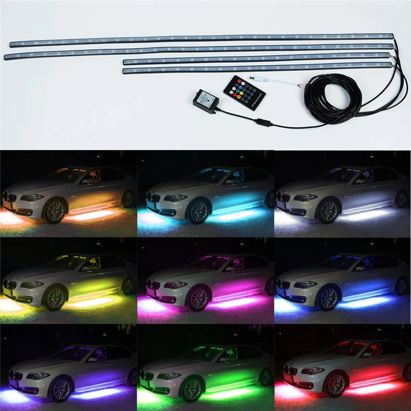 4pcs RGB LED Under Car Glow Underbody System Neon Lights Kit W/sound and Control 60CM+90CM
4pcs RGB LED Under Car Glow Underbody System Neon Lights Kit W/sound and Control 60CM+90CM