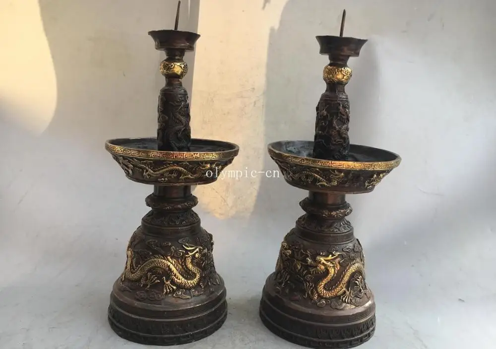 Pair 12'' red copper bronze gild gold colored carvings beast dragon candlestick
Pair 12'' red copper bronze gild gold colored carvings beast dragon candlestick