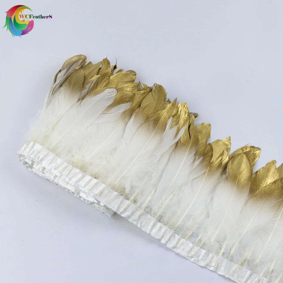 

Beautiful Gold Goose Feather Trims height 15-20cm Duck Feather Fringes for Carnival Ornam Wedding party Decoration Ribbons