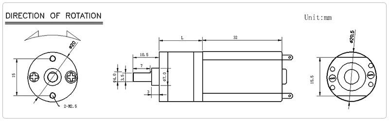 size of gear motor