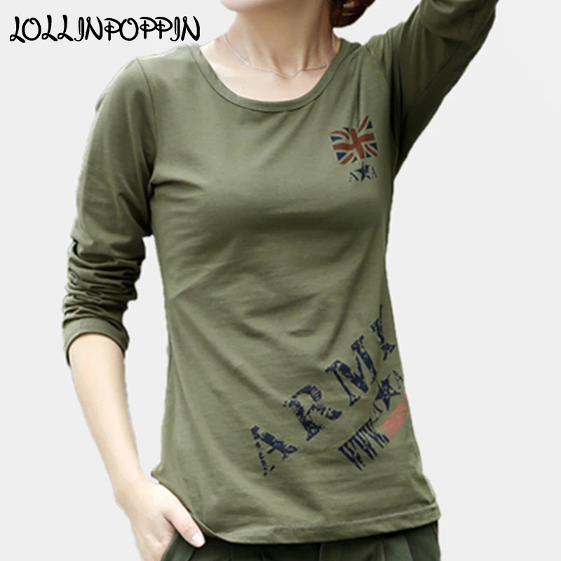 Фото Женская футболка с длинными рукавами в стиле милитари камуфляжная принтом флага