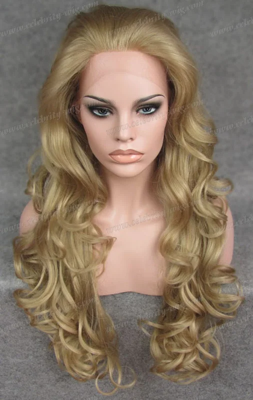Ash Blonde Long Wavy synthetic lace front wig for Black women Drag Show Wig