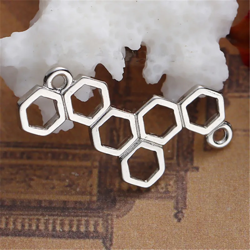 

8Seasons Zinc Based Alloy Connectors Findings Honeycomb Silver Tone Hollow DIY Findings Connector 26mm(1") x 13mm( 4/8"), 20 PCs