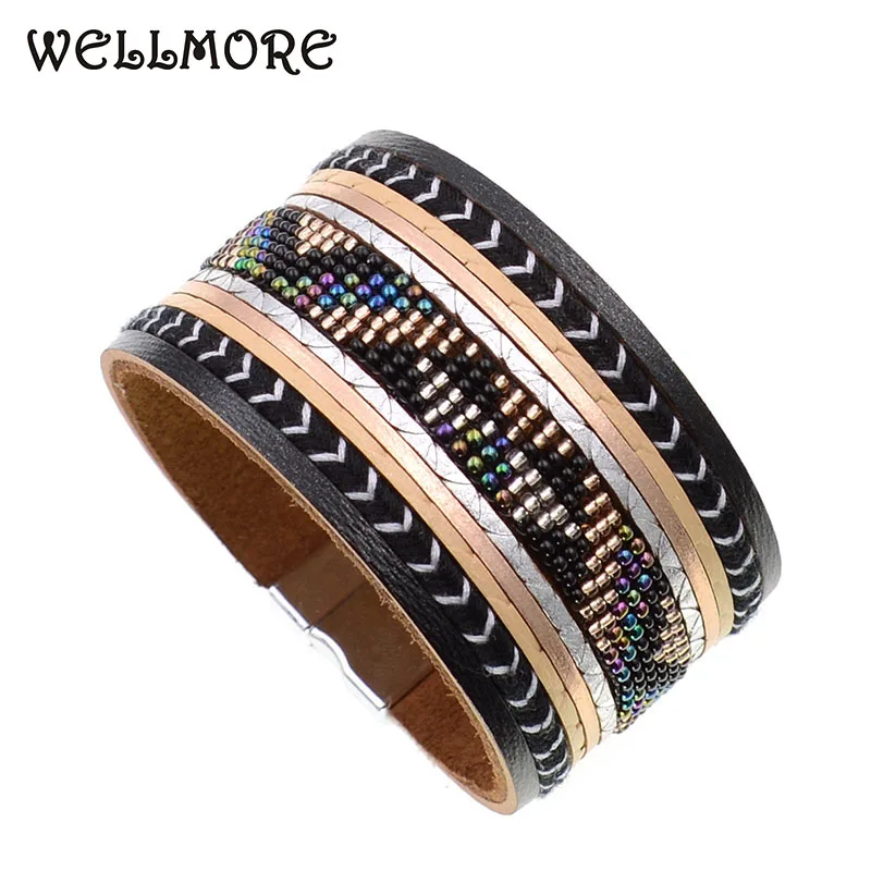 

WELLMORE Bohemia bracelet Bangle 13 color beaded bracelets leather bracelets for women fashion jewelry bracelet femme wholesale