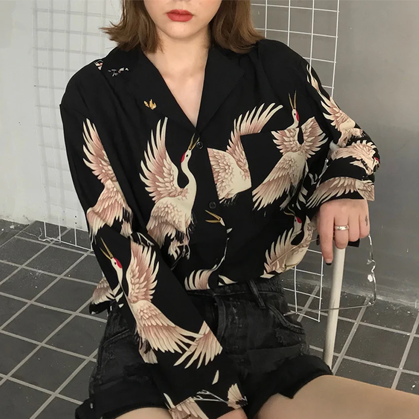 summer tops Women Sexy harajuku Crane Blouses Shirts Long Sleeve Women chiffon shirt Novelty Female Top Streetwear chemise femme
summer tops Women Sexy harajuku Crane Blouses Shirts Long Sleeve Women chiffon shirt Novelty Female Top Streetwear chemise femme