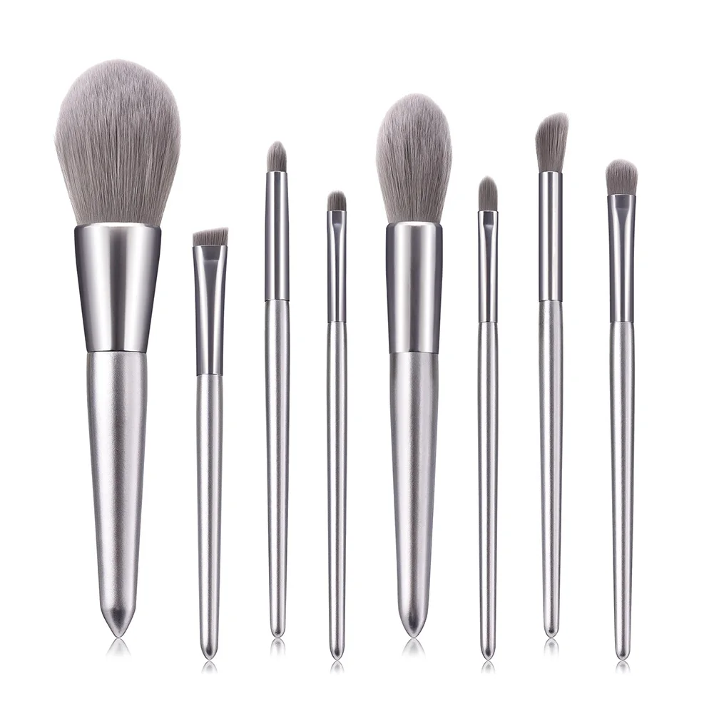 2019 8 Pcs Portable Makeup Brush Kit Eyeshadow Blush Concealer Brushes Set Silver Wooden Handle | Красота и здоровье