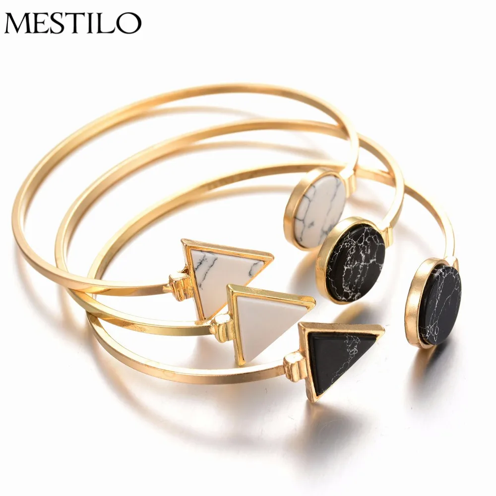 MESTILO New Trendy Geometric Triangle Round Faux Stone Bracelets & Bangles For Women Fashion Gold Color Punk Open Cuff Bracelets
MESTILO New Trendy Geometric Triangle Round Faux Stone Bracelets & Bangles For Women Fashion Gold Color Punk Open Cuff Bracelets