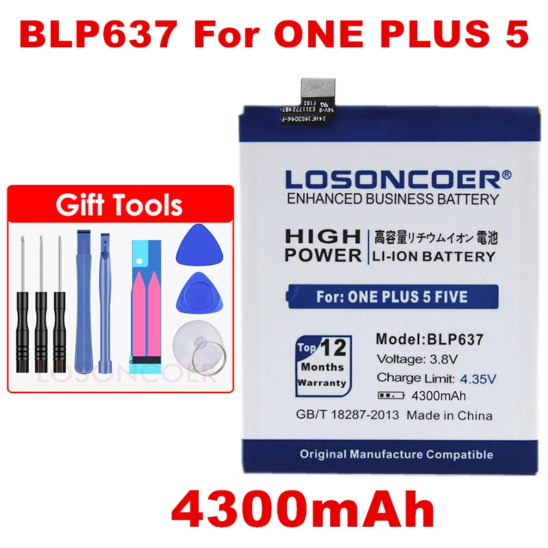 LOSONCOER 4300mAh BLP637 Battery For Oneplus 5 One Plus 5 Five One Plus 5 Battery +Tracking Number
LOSONCOER 4300mAh BLP637 Battery For Oneplus 5 One Plus 5 Five One Plus 5 Battery +Tracking Number