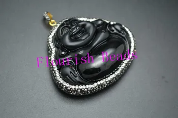 Natural Black Obsidian Man Pendant Buddhist Style Paved Crystal Beads On Side About 45*55MM Laughing Buddha Sitting 5pc/Lot 
Natural Black Obsidian Man Pendant Buddhist Style Paved Crystal Beads On Side About 45*55MM Laughing Buddha Sitting 5pc/Lot
