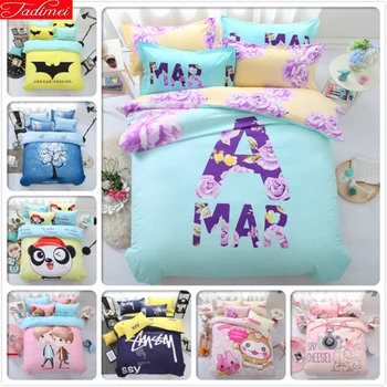 

NEW Letter Cartoon Cotoon Bedding Set 4pcs Boy Girl Kids Bedlinens Queen Double Single Size Duvet Cover 1.2m 1.5m 1.8m Bed Sheet